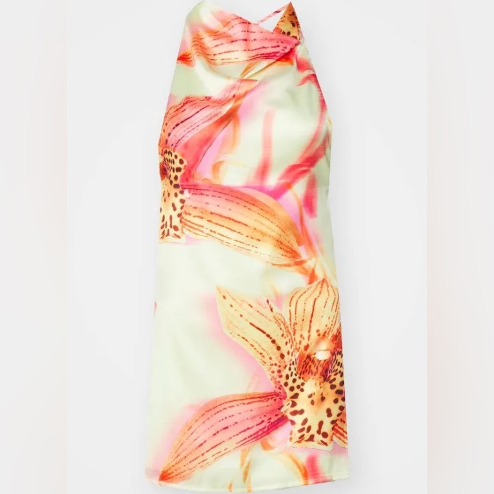Jaded London Floral Satin Mini Dress in Red, Pink and Yellow - Picture 11 of 11